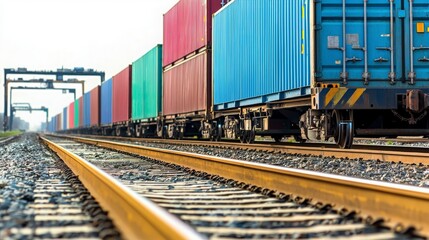 Fototapeta premium Cargo Train on Railway Tracks