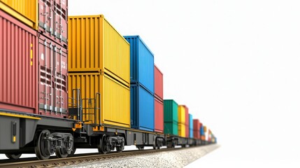 Colorful Cargo Train on White Background.