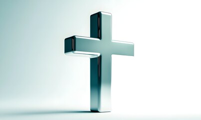 Obraz premium Shiny metallic cross on white background.