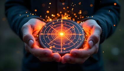 Entrepreneur holding a glowing target, emphasizing precision and business achievement