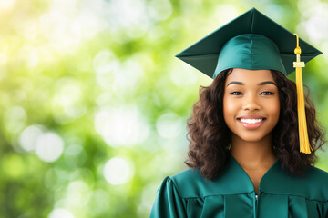 Happy african american woman celebrating graduation outdoors