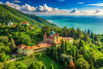 Majestic Palace on Mountain Slope, Gagra, Abkhazia - Rule of Thirds Composition