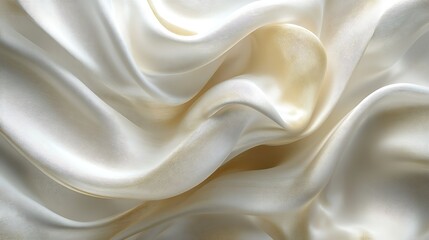 Obraz premium Elegant cream silk fabric texture, draped folds, soft light, background blur, ideal for textile design.