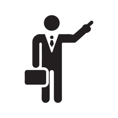 Simple flat black vector pointing person icon for branding
