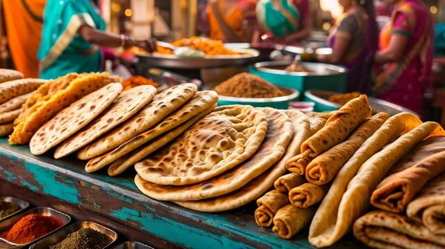  
delicious indelicious, indian, flatbreads, an open, street market, market, india, sale, counter, chandni chowk, mumbai, bread, food, traditional, favor, healthy, pdian flatbreads at street market


