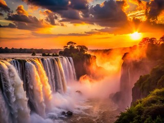 Fototapeta premium Majestic Silhouette of Victoria Falls, Zimbabwe Zambia Border, Africa