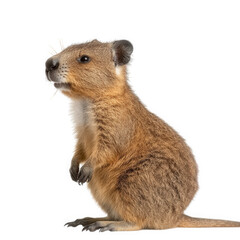 small. furry animal known for its rounded body and short limbs. standing upright with a curious expression it showcases the animal's detailed fur and distinct facial features. highlighting its natural