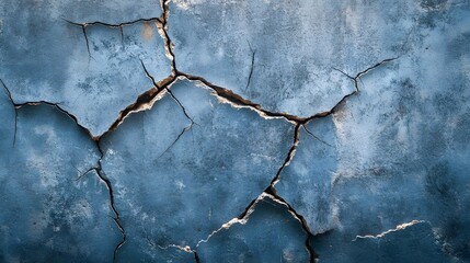 Obraz premium Cracked Blue Wall Texture With Weathered Surface and Damage
