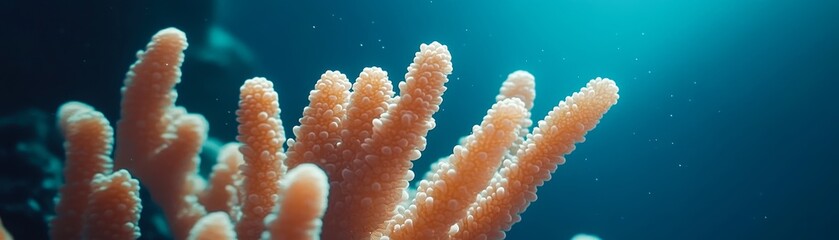 Vibrant coral formations basking in underwater sunlight create a serene marine scene, perfect for educational materials, environmental campaigns, or ocean-themed projects