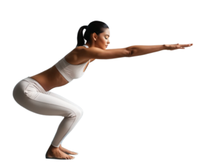 Young woman practicing yoga on yoga mat side view full length isolate on trasparency background