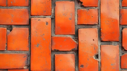 Textured Orange Brick Wall with Cracks and Weathering Details
