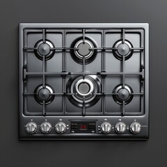 Sleek stainless steel gas cooktop featuring five burners and a digital display, ideal for modern kitchen designs, Perfect for cooking enthusiasts or culinary-related marketing materials,