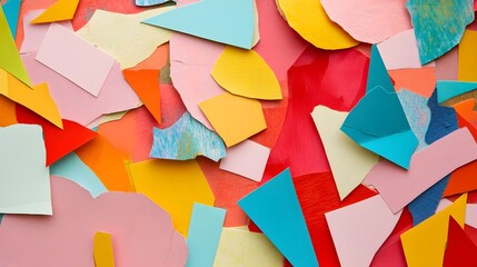 Creative paper collage art studio digital artwork colorful environment top-down view artistic concept