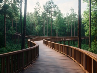 Obraz premium Scenic walking path through lush forest nature reserve image tranquil environment elevated view peaceful journey