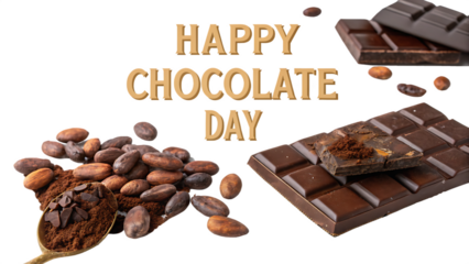 Happy Chocolate Day Celebration with Sweet Delights golden text isolated on white background as transparent. PNG.AI GENERATED