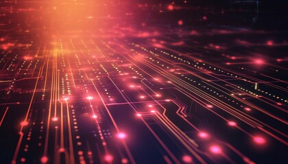 Obraz premium Abstract Technology Background Red Orange Circuit Board Glow