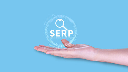 SERP, Search Engine Result Pages concept, magnifying glass with text SERP, can be used for...