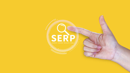 SERP, Search Engine Result Pages concept, magnifying glass with text SERP, can be used for...