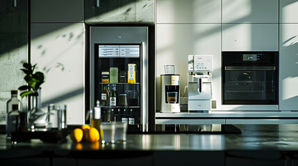Modern kitchen layout featuring appliances and natural light during the afternoon