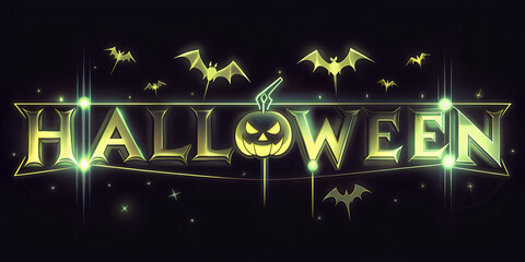 Festive Halloween decorations illuminate the night sky with eerie bats and a grinning pumpkin, creating a whimsical and spooky atmosphere for all
