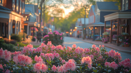 A Vibrant Perspective of Inman's Beautiful Flowering Bush Amid a Quaint Southern Town Background