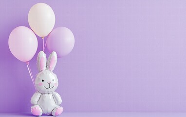 Obraz premium A striking Easter background with bunny-shaped balloons and soft pastel accents on a vivid lavender background