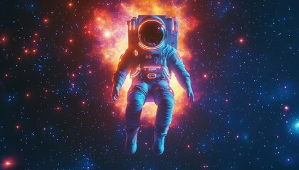 Fototapeta premium Astronaut in Nebula Cosmic Exploration Space Travel Sci Fi Art