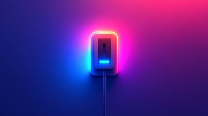 Neon outlet glows, charging, dark background, energy concept