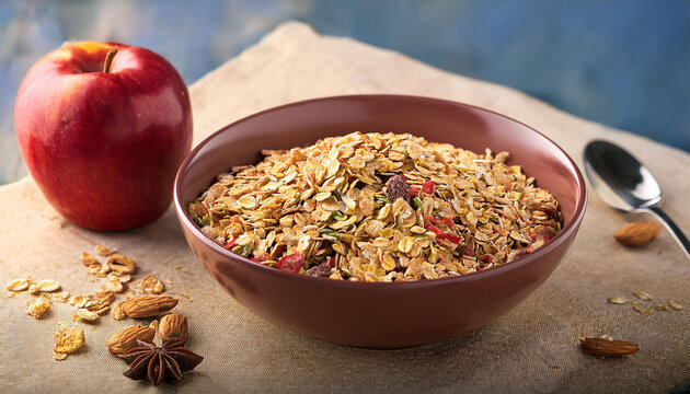 muesli a combination of cereals red culmination and apple