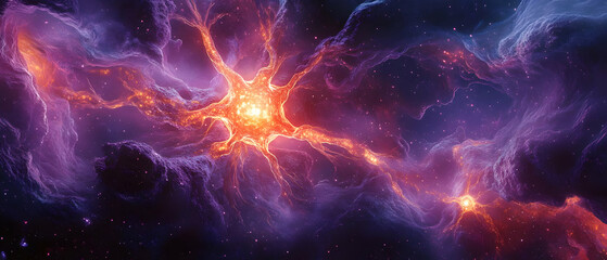Fototapeta premium Vibrant cosmic nebula showcasing brilliant colors and mystical formations in the depths of space.
