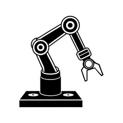 Robotic Arm Silhouette Icon. Industrial Automation Vector Illustration