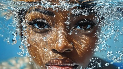 Fototapeta premium Captivating moment beneath the water black woman beauty