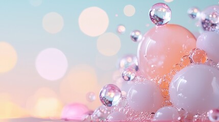 Dreamy Pastel Bubbles Abstract Background Soft Focus Pink and White Spheres Bokeh Lights Closeup