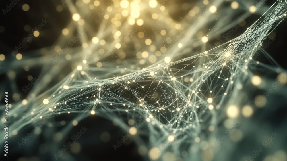 Fototapete Abstract representation of interconnected lines and luminous particles creating a dynamic visual of technology and networking against a dark background