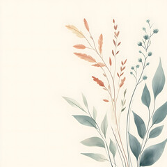 Naklejka premium A cute Forage Sorghum Leaf vertical border, with minimal details and a simple illustration. Watercolor botanical banner for the design of invitations, cards, congratulations