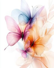 Fototapeta premium Elegant Watercolor Butterflies on Floral Background Delicate Wings Pastel Colors Spring Nature