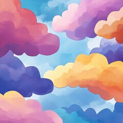 A vibrant, colorful sky filled with soft, dreamy clouds in shades of pink, purple, and orange.