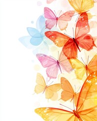 Colorful Watercolor Butterflies Design Spring Summer Nature Background Floral Decoration