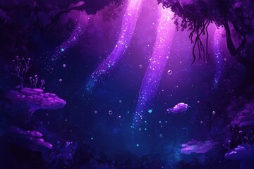 Fototapeta premium Enchanting Underwater Forest With Glowing Lights And Creatures