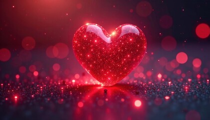 A vibrant, glittering red heart, sparkling with light , bright, crimson