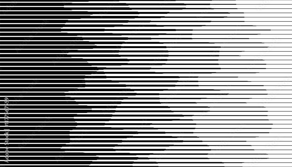 Poster black and white abstract transition pattern of lines. smooth transition with disappear effect. vecto
