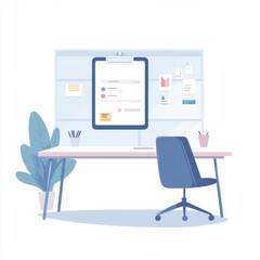 A modern, minimalistic home office setup featuring a desk, chair, and pinned notes.