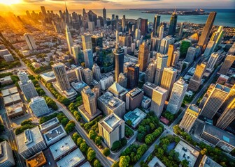 Naklejka premium Minimalist Aerial View of Toronto Skyline, Ontario, Canada