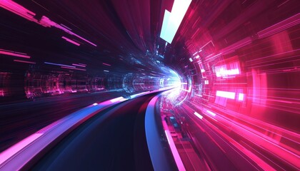 Obraz premium Futuristic Neon Tunnel Speed Data Technology Light Trails