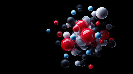 Colorful molecular structure with red, black, and white spheres