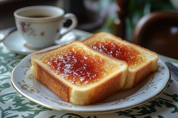 Toast with jam and coffee for a delightful breakfast.