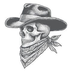 Skull bandit cowboy hand drawn illustration