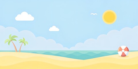 Fototapeta na wymiar Vibrant beach landscape with palm trees, a sun-drenched sky, and tranquil ocean waves during a warm summer day