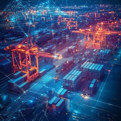 Smart logistics and warehousing, global network of container cargo, transportation operations, advanced technology for future transport, seamless connectivity