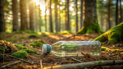 Obraz premium Minimalist Forest Litter: Discarded Plastic Bottle in Green Woods
